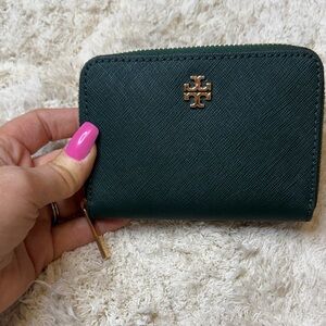 Tory Burch Emerald Stone Emerson Coin Case and Gold Zip Wallet